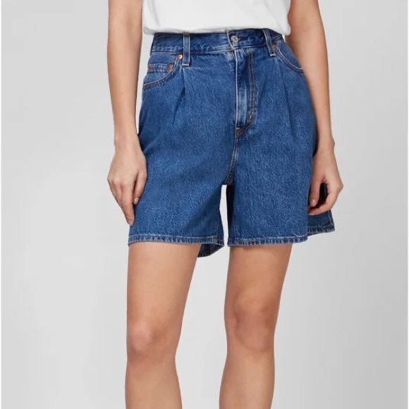 Levi’s Red Tag Pleated Dad Denim Cutoff Shorts Jorts Vintage Baggy High-Waisted - Picture 2 of 6
